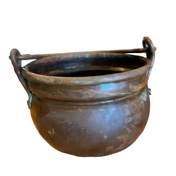 Antique Hammered Forged Copper Pot|Kettle Primitive Cauldron Patinated - Picture 4 of 11